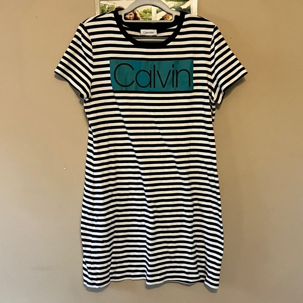 Calvin Klein Black and White Striped Dress